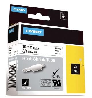 Tape DYMO Rhino kabelmerk. sort/hvit19mm